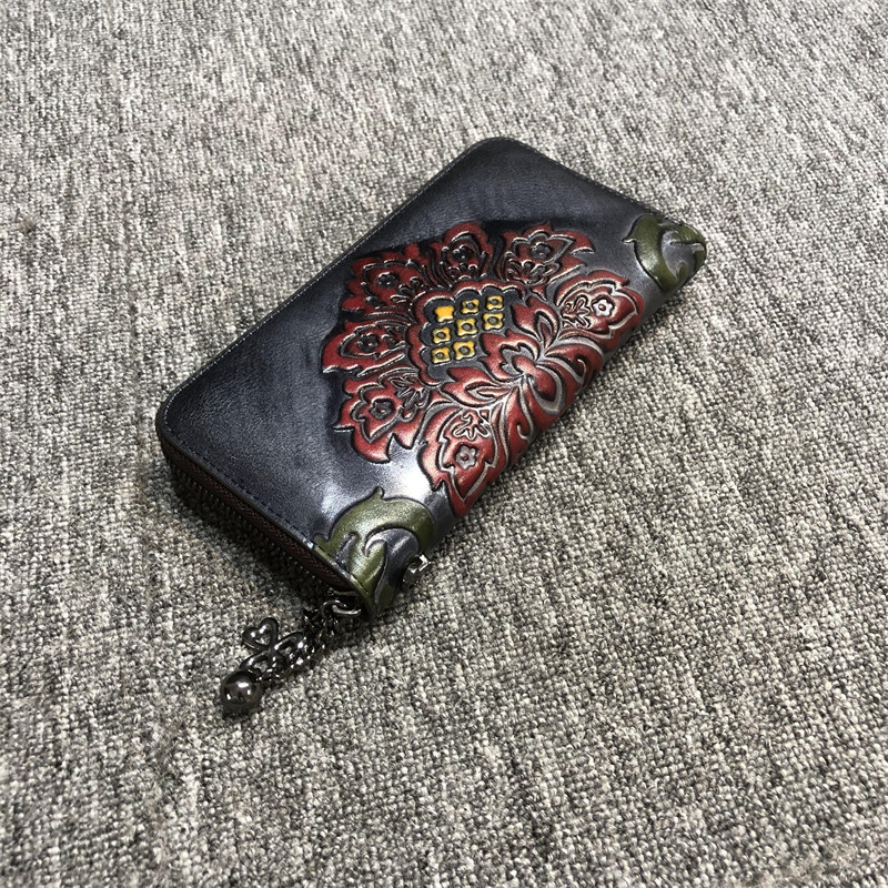 外贸出口订单真皮钱包韩版复古头层牛皮女手拿长款钱包里外皮钱夹