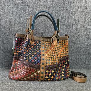 新品真皮女包韩版百搭时尚彩色头层牛皮手提单肩斜跨大容量托特包