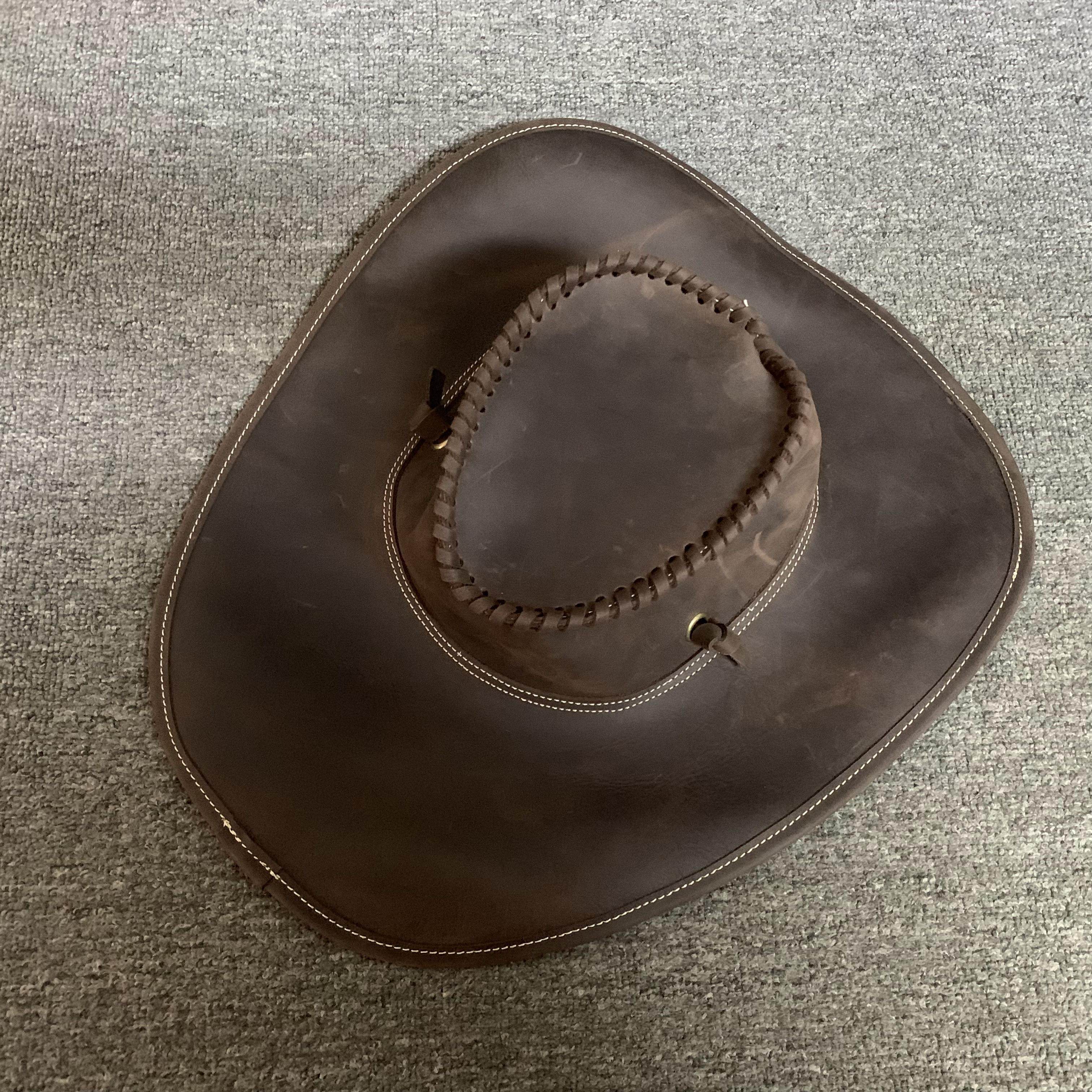 复古新品帽子真皮男女通用手工缝头层疯马牛皮遮阳骑士帽子百搭款