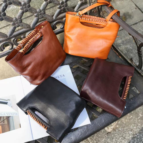 头层植鞣树膏牛皮手提女托特包