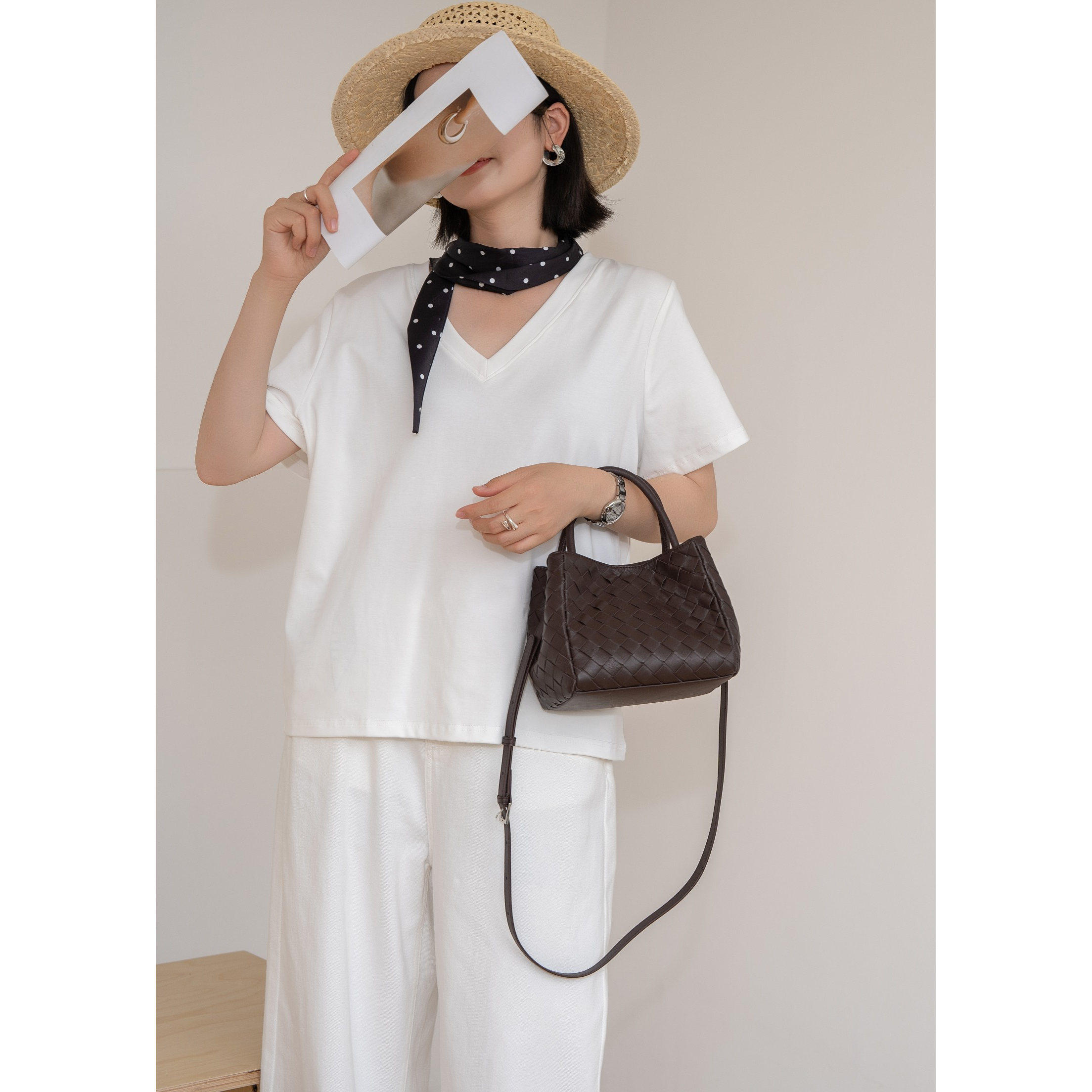 松弛慵懒风~~真皮羊皮女包韩版百搭纯手工编织手提单肩复古水桶包