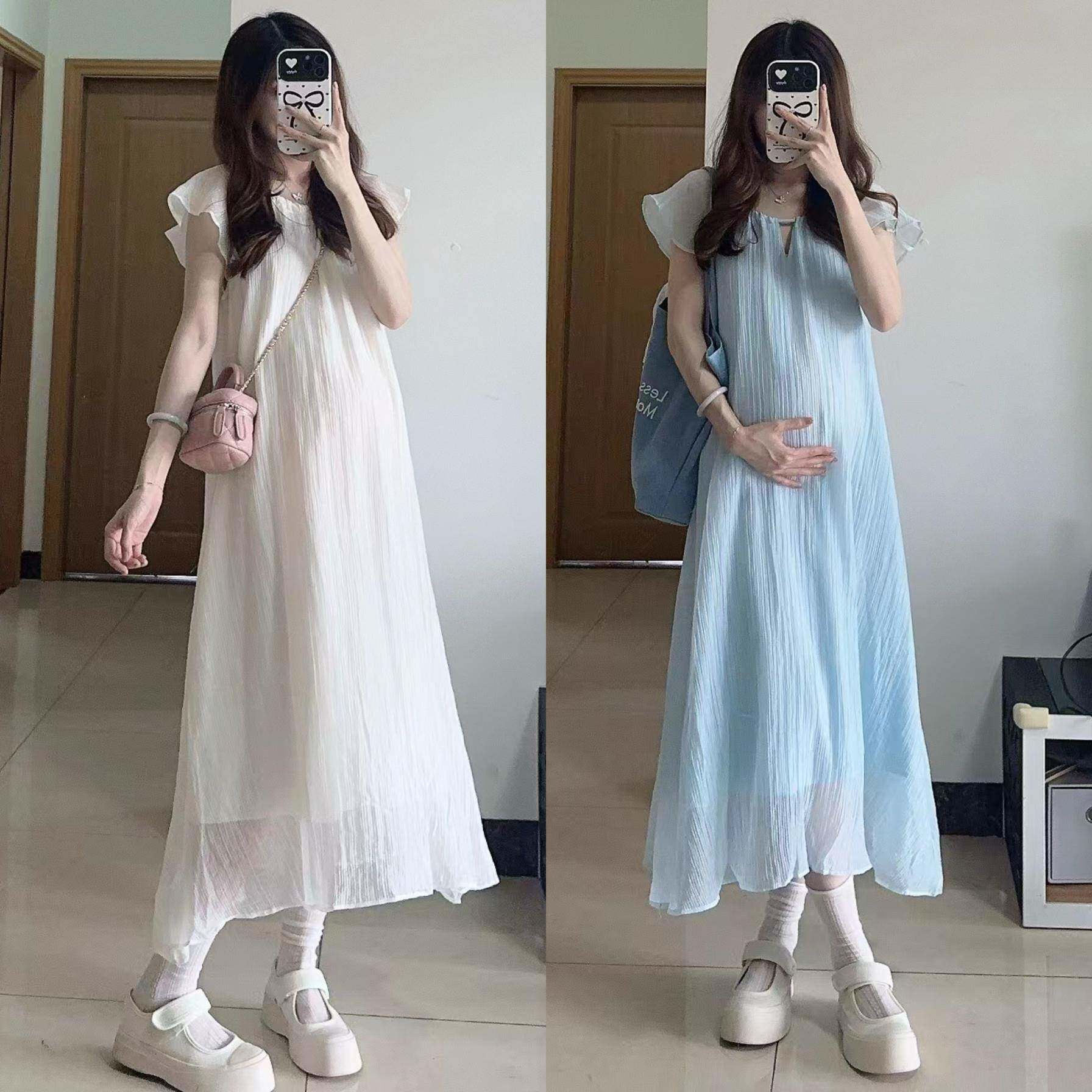 孕妇装1620手洋装夏季超仙宽松慵显懒瘦遮肚子系带1/4吋套筒扳裙