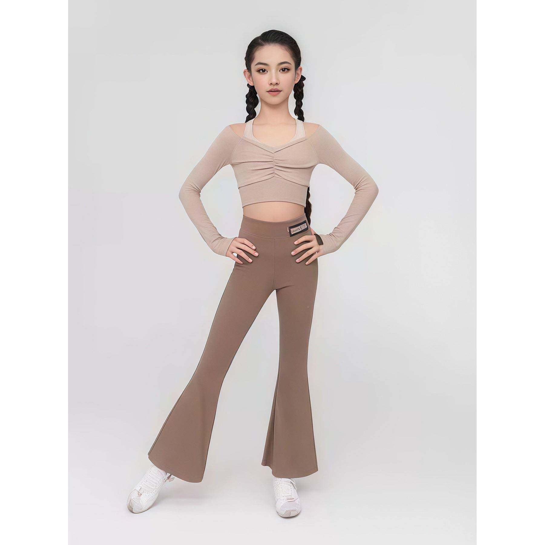 2025春季拉丁舞服MUP新风长格女露孩肩袖开衩裤套装运动风装格练