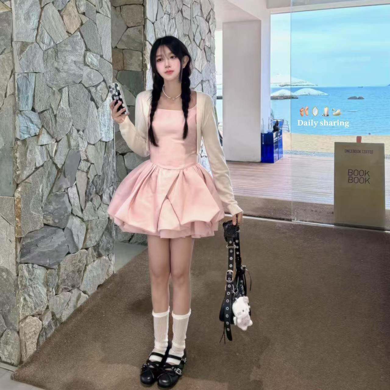 现货千金无袖苞蓬蓬服裙WHL粉色A花字连裙衣少女宴会小个子公主礼