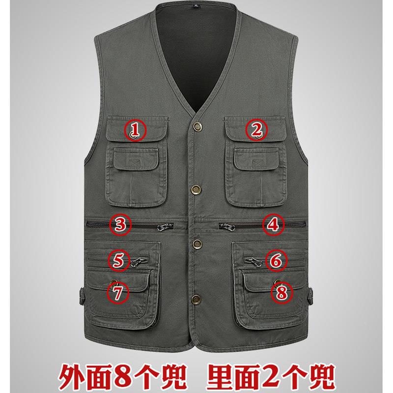 男中老年户YEI外春多秋口袋士摄影男纯棉马夹纯棉马甲式背心记者