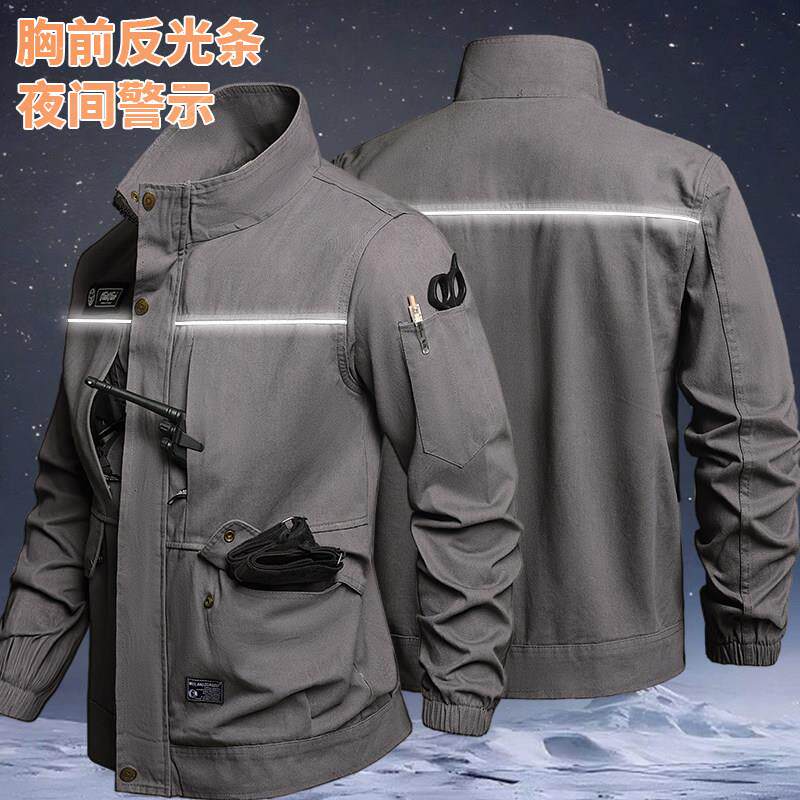 纯棉工作服套秋冬耐电焊劳保服防烫磨装制HKC装服灰色车间厂服工