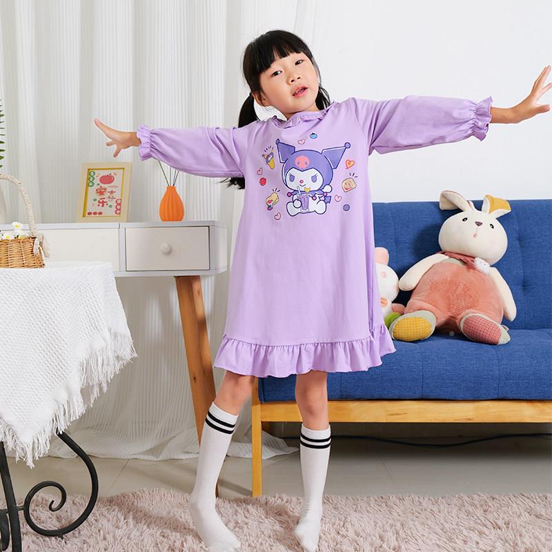 睡裙25春袖秋新款纯GVZ棉长裙子儿童装家居服宝宝可爱童卡通女连