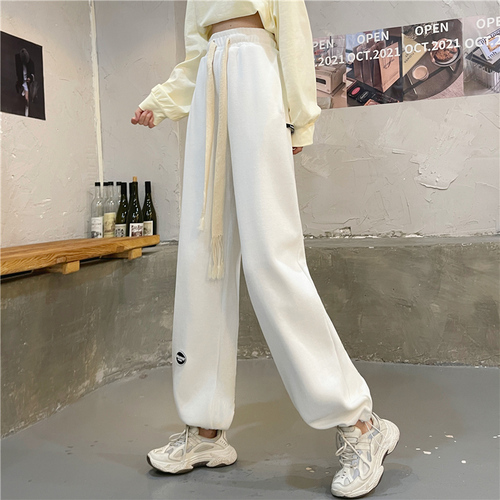 Actual shot of spring new loose drawstring wide-legged casual pants for women trendy sweatpants