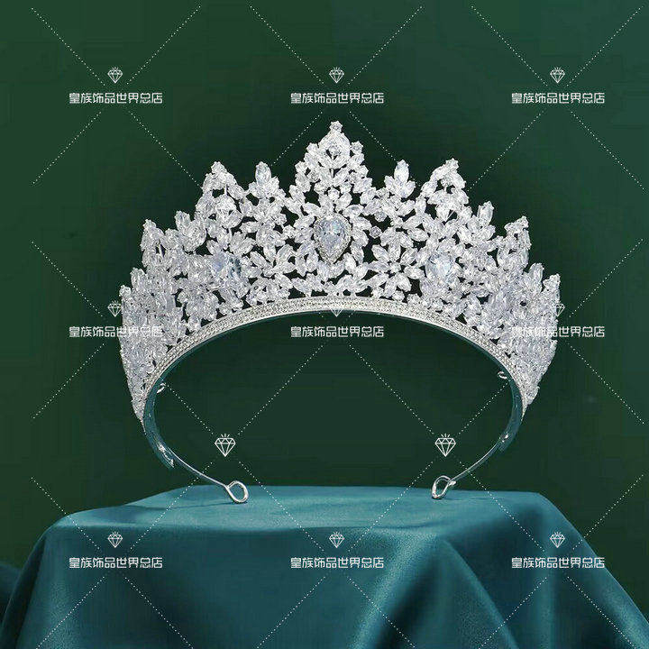 皇族晶莹剔透高贵锆石选美新娘皇冠头饰公主婚礼发饰颁奖走秀模特