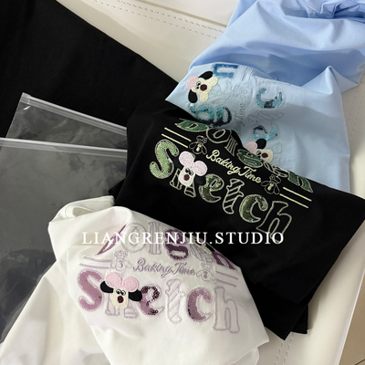 公司货。亮片刺绣。优质宽松短袖夏季T恤9682W