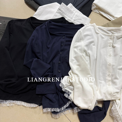 圆领百搭花边拼接针织衫