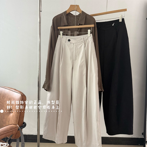 公司货。裤型显瘦。宽松有型高腰春夏微廓形遮肉休闲裤2621MR