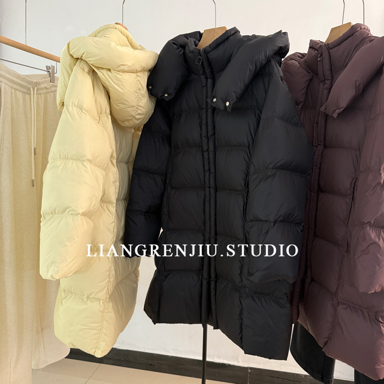 连帽中长款纯色保暖羽绒服