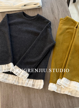 双面绒。厚墩。圆领冬季弹力打底衫花边T恤25535WR