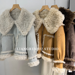 公司货。流浪风嬉皮士。厚绒！翻领柔软保暖皮毛一体外套82292DR