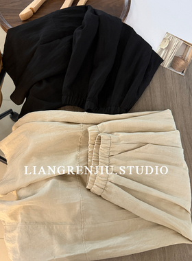 天丝麻。高及面料百搭麻色夏季薄款百搭松紧腰伞裙半身裙389B15R