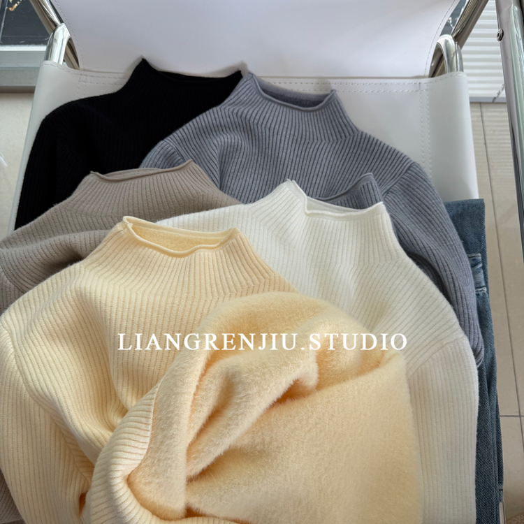 半高领纯色百搭针织毛衣