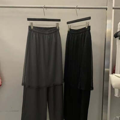 首尔风。假两件。显瘦时尚屁帘网纱直筒休闲裤2658MR