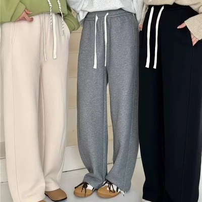 松紧腰直筒加绒厚实休闲裤