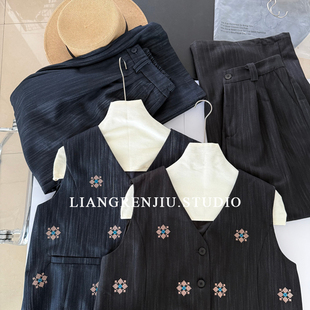 两件套套装 直筒裤 825088DR 精品刺绣马甲 高货品牌