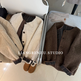 双me正。草木系棉质碎花内仿皮毛一体毛绒厚实棉衣外套MR