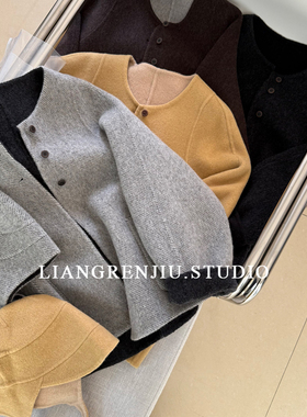 100羊毛手工毛呢外套。圆领轻暖系列配帽子MR