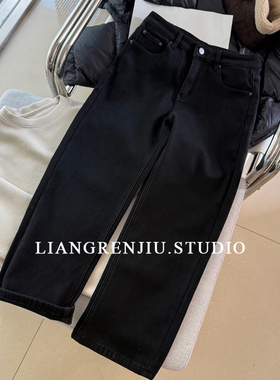 加绒加厚。四面弹力黑色法棍烟管九分显瘦高腰牛仔裤81024DR