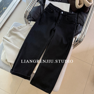 加绒加厚 81024DR 四面弹力黑色法棍烟管九分显瘦高腰牛仔裤