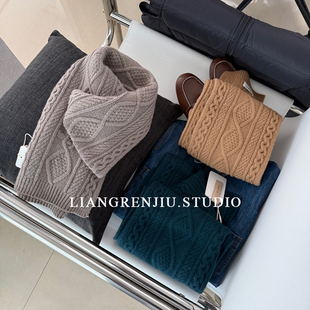 羊毛围巾 手作感莫奈榉木文艺窄边秋冬围巾B
