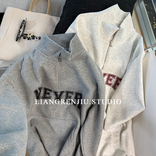 春季 超赞 印花半拉链宽松中长款 美式 套头上衣卫衣L 优质好货