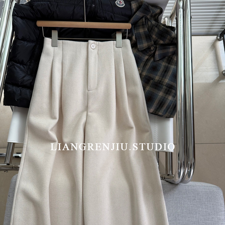 高腰直筒纯色百搭毛呢裤