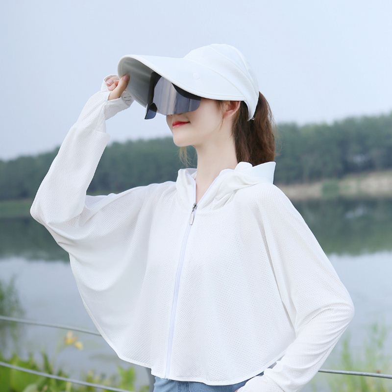 夏季新款骑车防晒女长袖罩衫防紫外线透气防晒服外套冰丝连帽短款
