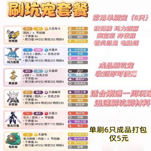 宝可梦朱紫精灵  太晶坑单刷打手6只打包价 5元 6V有闪和无闪