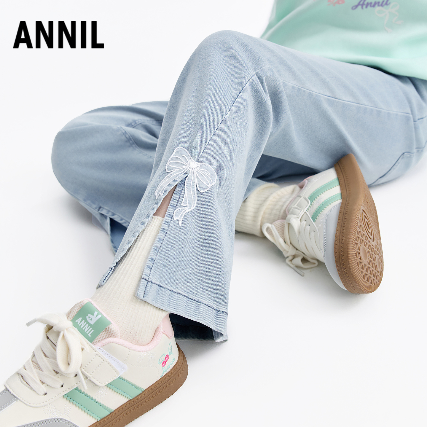 安奈儿童装女童全腰牛仔单裤2026春新款