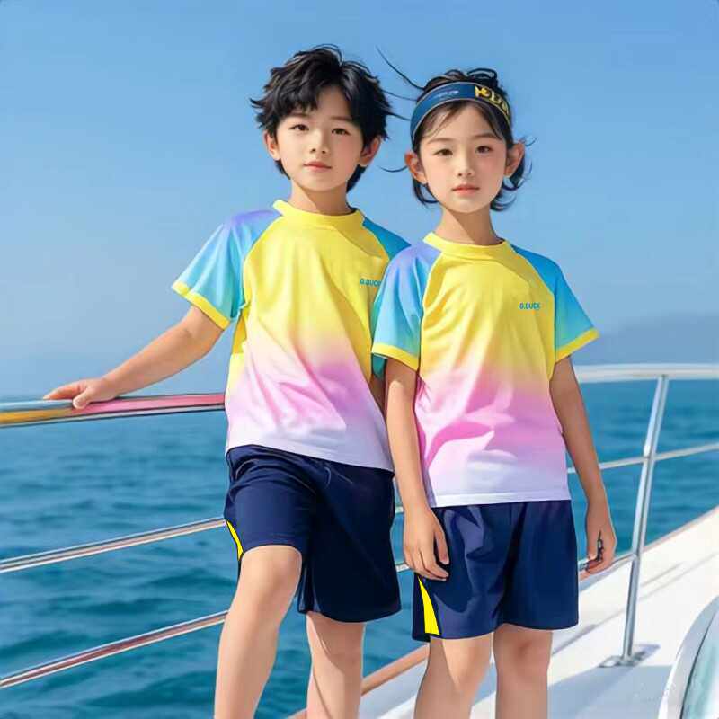 新品小黄鸭速干网眼短袖男童套装薄款冰凉透气儿童男孩女孩运动衣