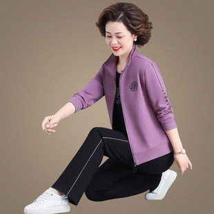 秋装 妈妈休闲运动服套装 洋气中老年女装 时尚 外套三件套 女春秋新款