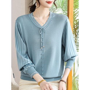 上衣女大码 春装 体恤衫 妈妈高档长袖 宽松遮肚子时髦上衣中年女 新款