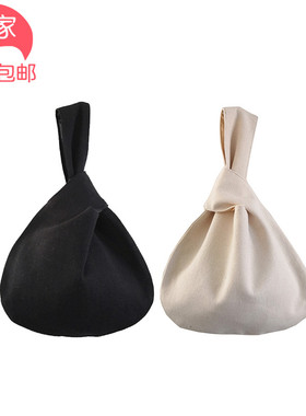 自制 纯色白色黑色帆布日式套结手腕包 手绘包 复古遛弯小手拎包