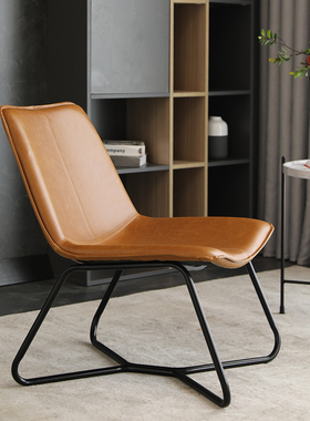 北欧设计轻奢沙发椅子橙色小户经济型皮艺极简约单人家用阳台休闲