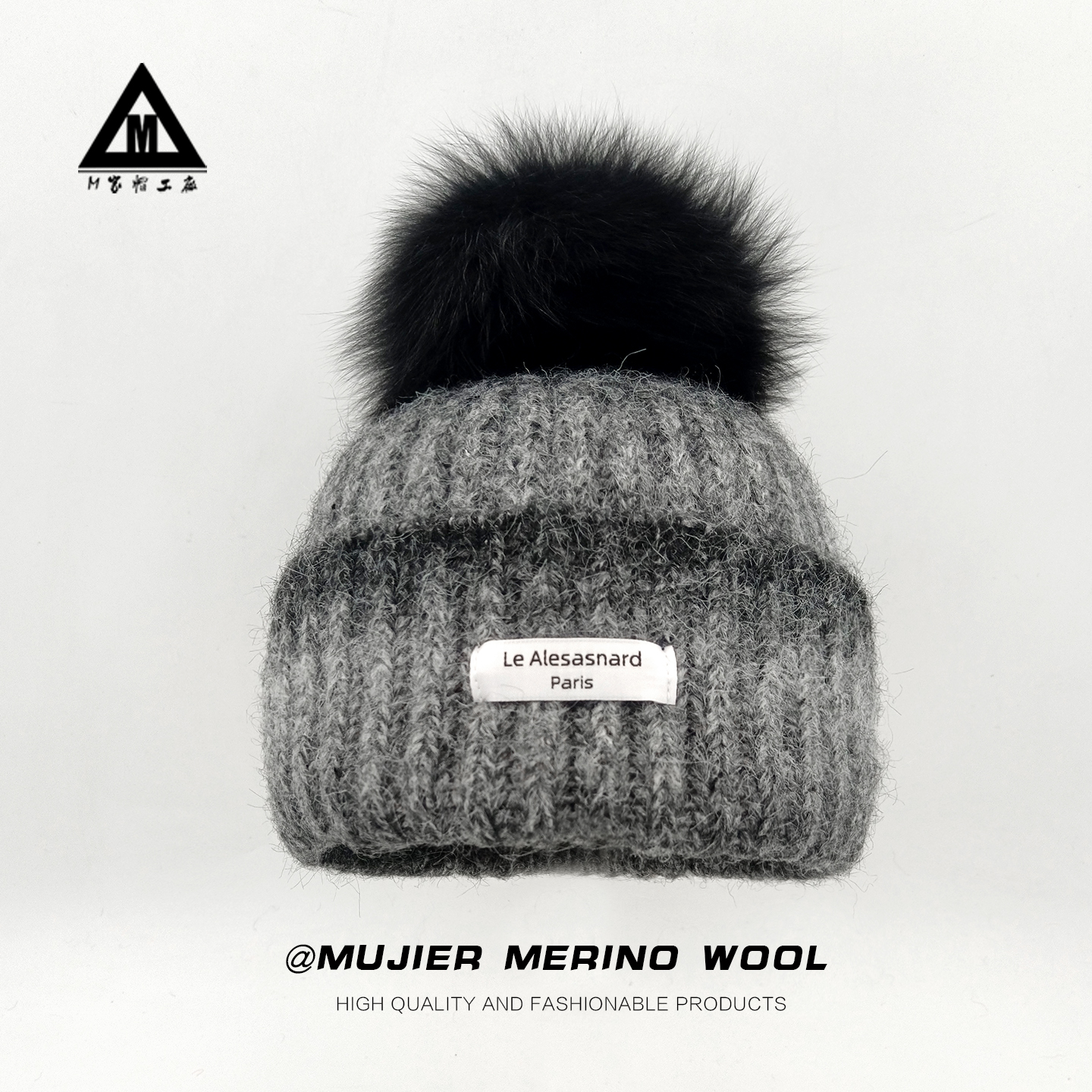 冰岛多巴胺渐变色针织帽子女秋冬保暖护耳羊毛狐狸毛球毛线帽冷帽