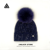 澳洲羊毛亮片针织帽子女秋冬保暖护耳大头围狐狸毛球毛线帽冷帽潮