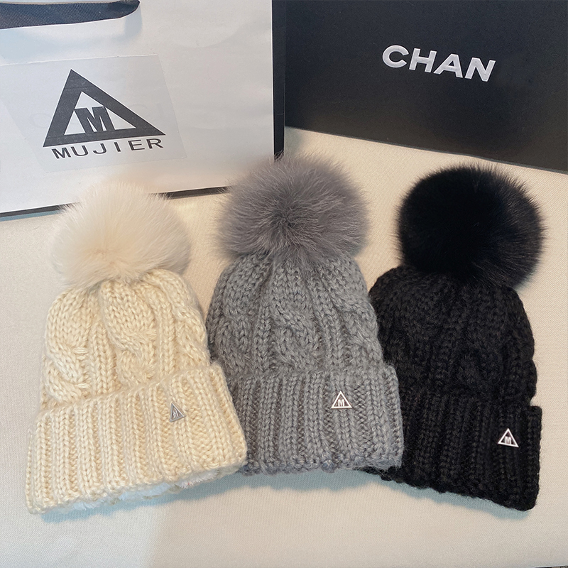 M标糖果色儿童保暖狐狸毛球帽潮