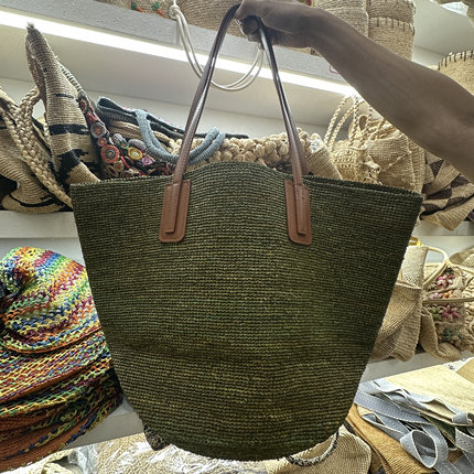 欧美时尚简约拉菲草手工编织女单肩百搭休闲大容量度假风通勤女包