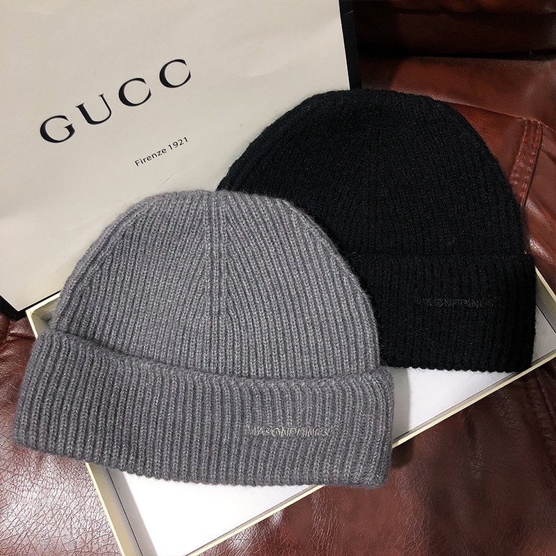 日本大头围纯色羊毛针织帽子男女秋冬保暖显瘦字母套头毛线帽冷帽