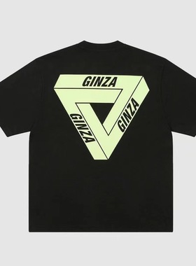 25SS联名银座限定款PALACE倒置徽标夜光印花情侣宽松短袖变色T恤