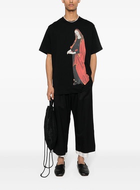 山本耀司24ss夏季yohji圣母油画男女印花短袖潮牌字母纯棉宽松T恤