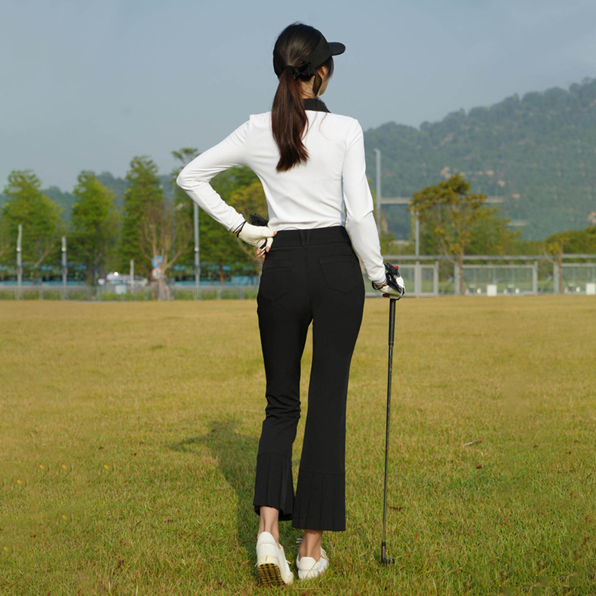 高尔夫女裤春秋季球裤服装新款弹力高腰微喇开衩裤子户外休闲长裤