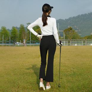 服装 球裤 新款 弹力高腰微喇开衩裤 高尔夫女裤 子户外休闲长裤 春秋季