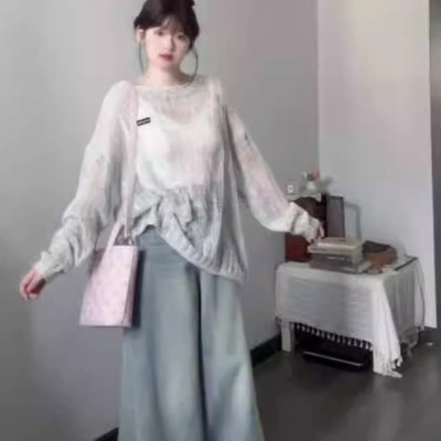 镂空设计感针织衫夏季罩衫宽松慵懒风防晒女薄款长袖夏日轻薄上衣