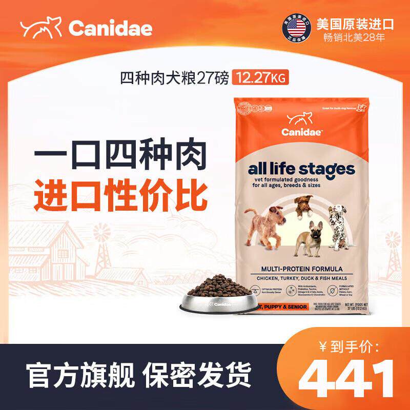 卡比CANIDAE狗粮美国进口去泪痕四种肉泰迪通用犬粮金毛大型27磅